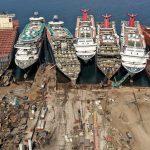 Photos shows luxury cruise ships being broken up at a dock in Turkey as the coronavirus pandemic continues to wreck the industry