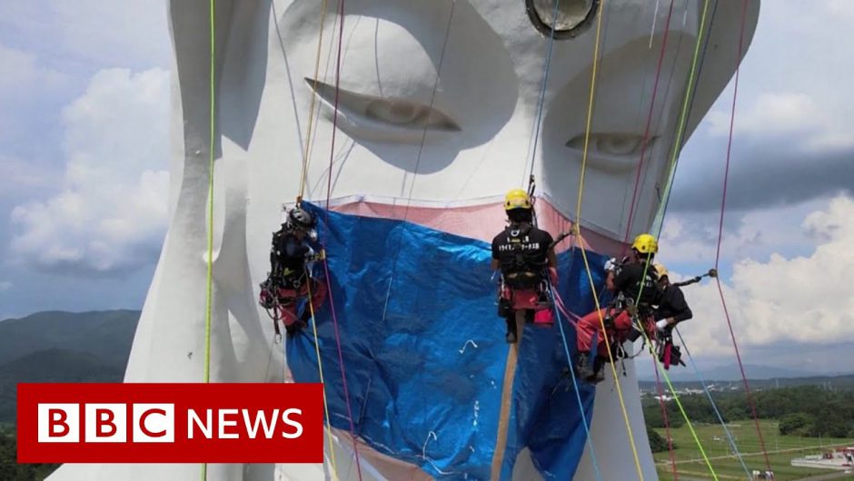 Giant Buddhist statue gets Covid face mask in Japan – BBC News